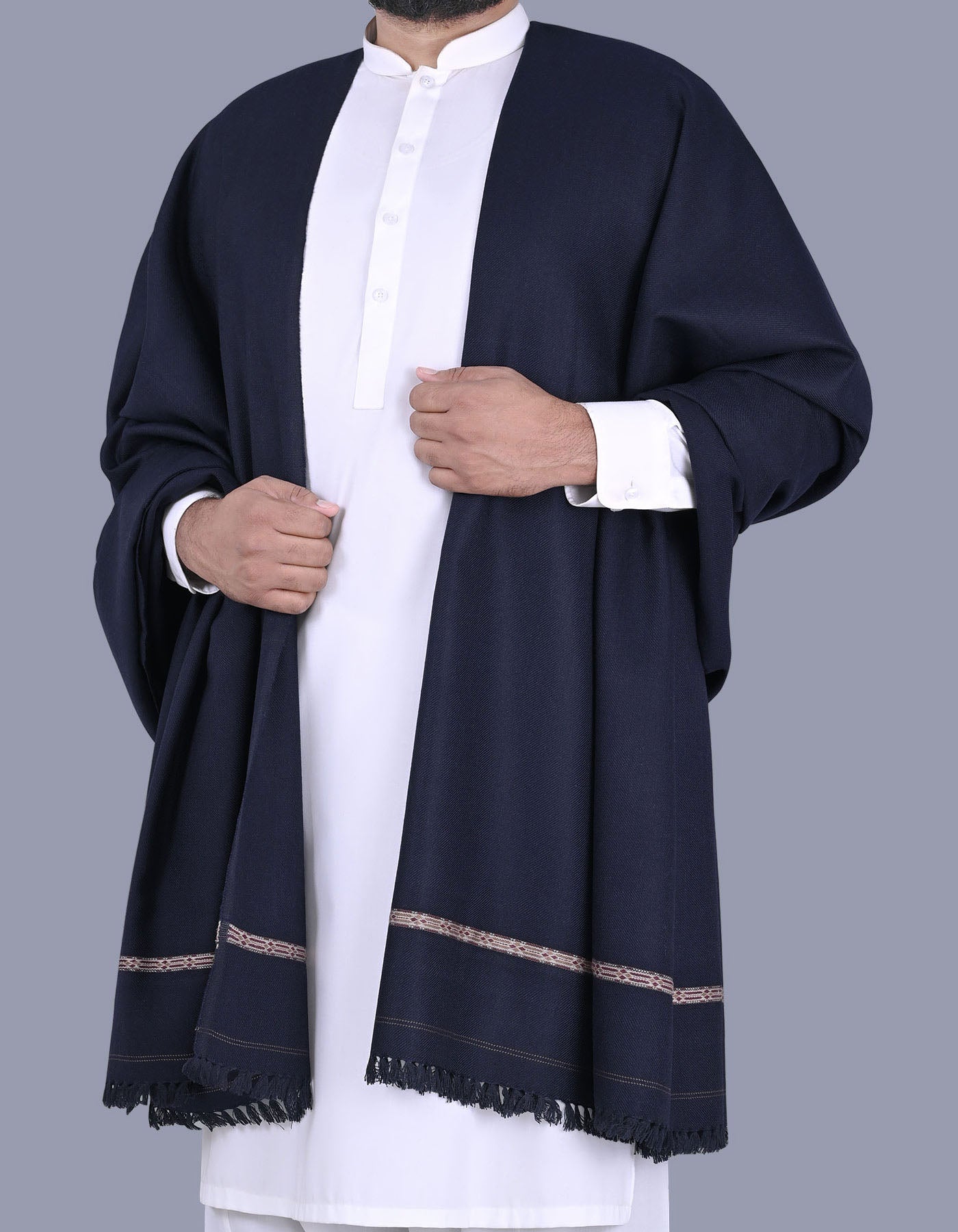 Men's Winter Wool Shawl -Navy Blue