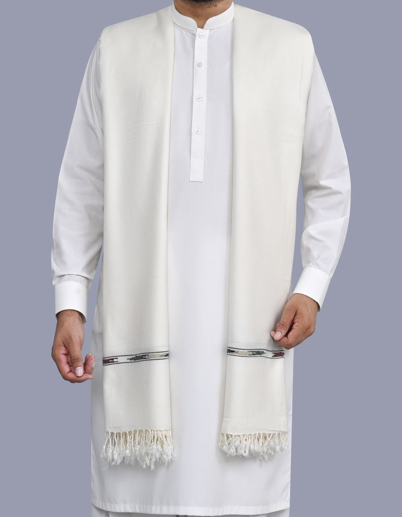 Men's Winter Wool Shawl -Off White