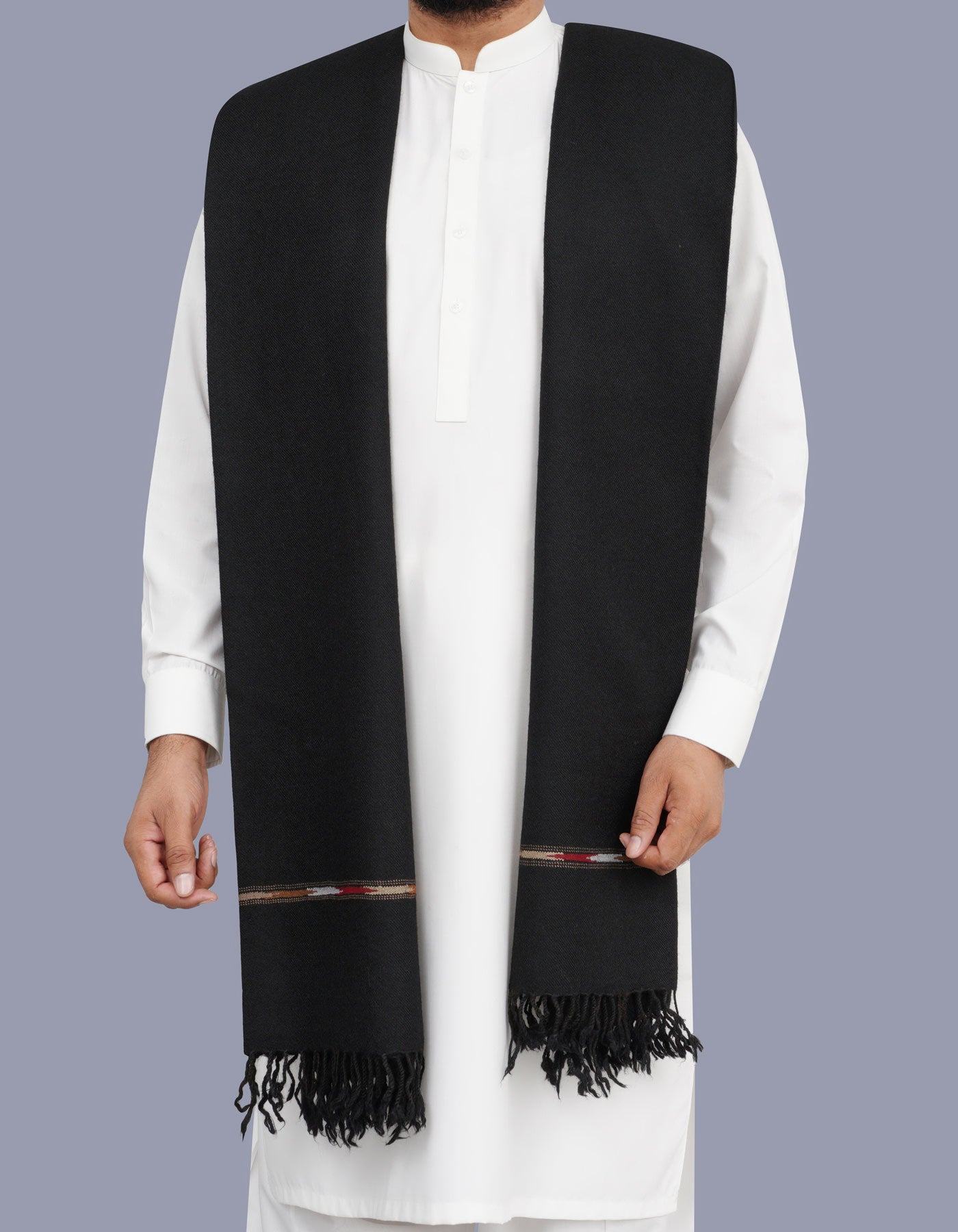 Men's Winter Wool Shawl - Black