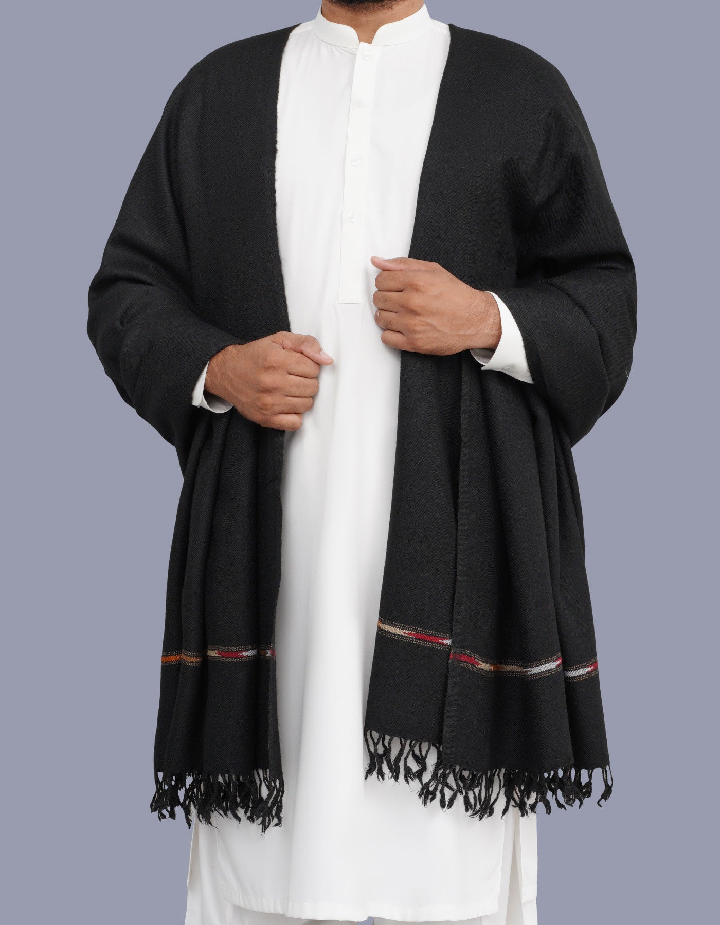 Men's Winter Wool Shawl - Black