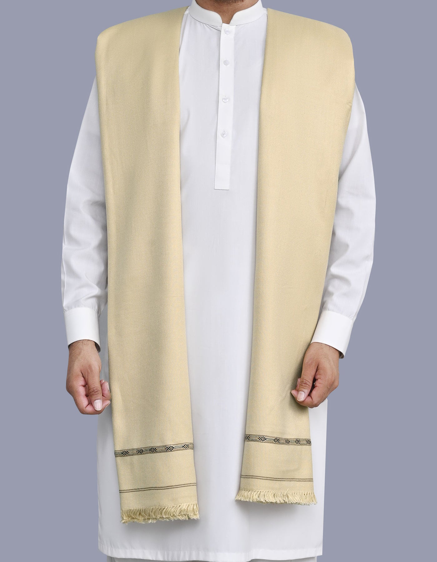 Men's Winter Wool Shawl - Cream