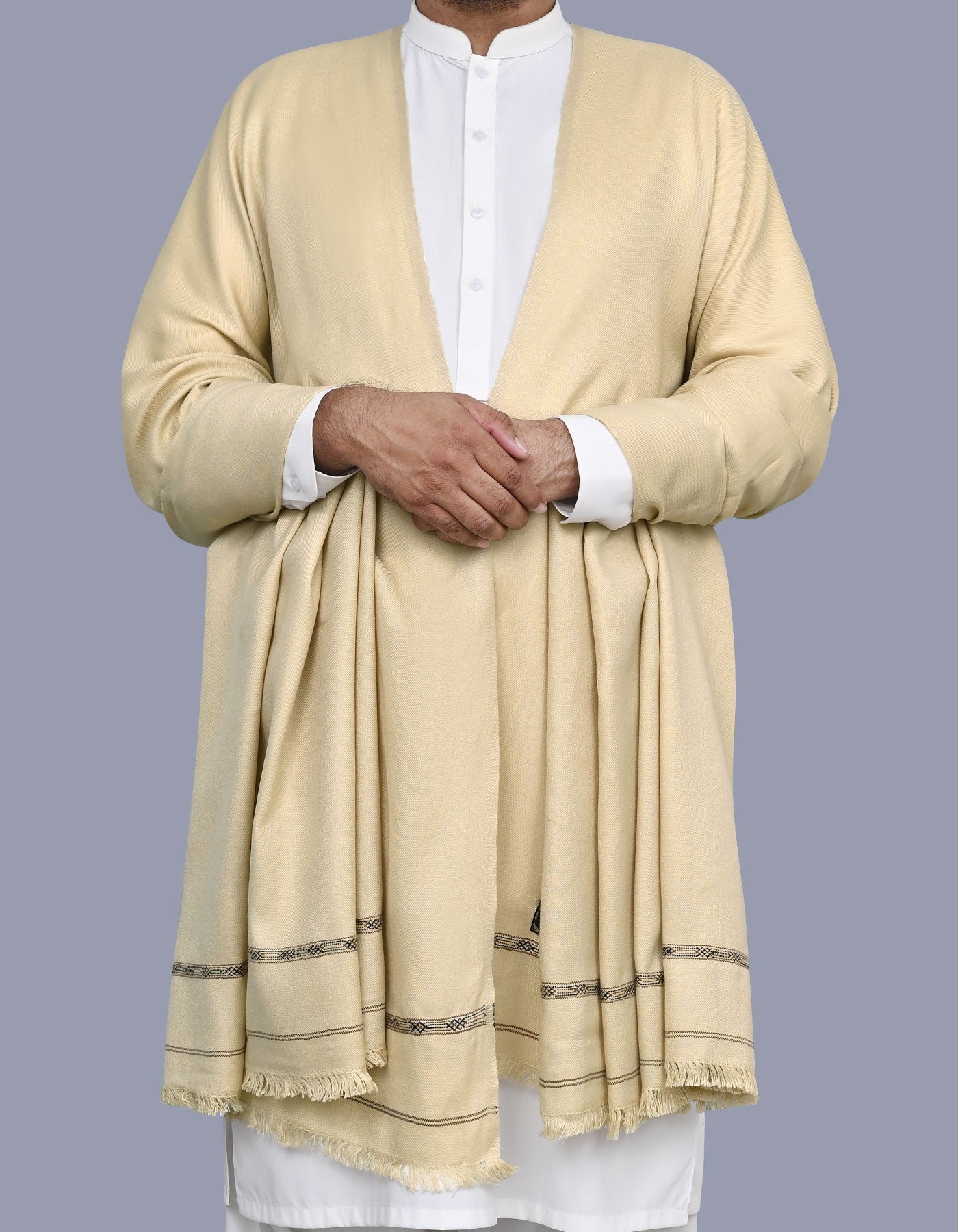Men's Winter Wool Shawl - Cream